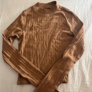 American Eagle Outfitters Ribbed Mock Neck Sweater - Camel